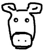 An MS PAINT drawing of a cow. It has big, limpid eyes